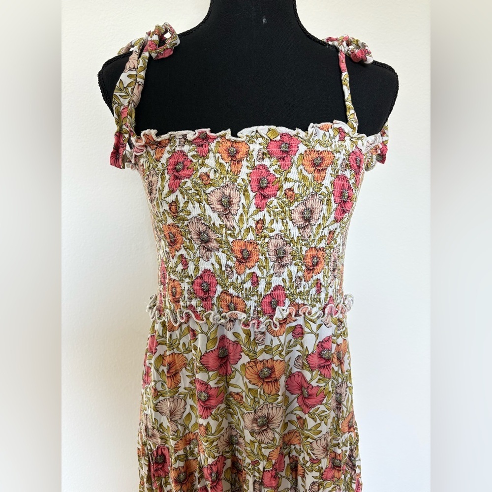 Abel the Label Floral Print Smocked Shoulder Tie Tiered Maxi Dress - Size XS - Picture 2 of 5